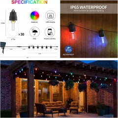 DOSYU S14 Solar Light String, 13m/30 Bulbs, IP65 Waterproof, APP Remote Control, LED Christmas Decoration