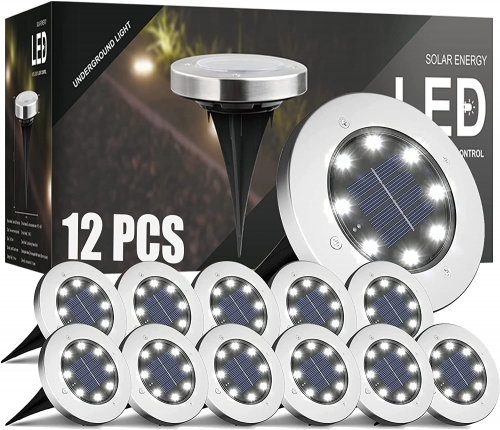 DOSYU Solar Floor Light, 12 Pieces Pack of 8 LED Solar Light Outdoor Waterproof Landscape Lighting