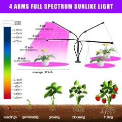 DOSYU Indoor Grow Light, 3/9/12H Timing Function, Red and Blue Full Ppectrum Four-head 80 LED Light, Adjustable Gooseneck, Suitable for Plant Growth