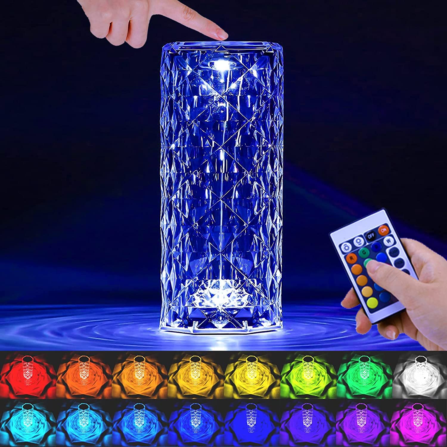 Smart RGB Table Lamp 16 Colors Adjustable, 6 Brightness, Crystal Lamp for Bedroom Living Room